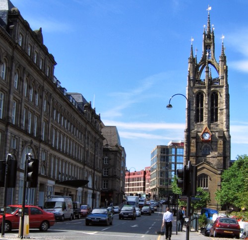 View up St. Nicholas Street with Cathedral on the right.