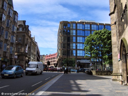 View up St. Nicholas Street with Cathedral entrance on the right.