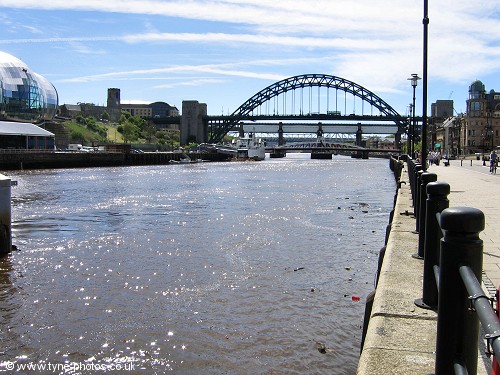 View along the Quayside to the Tyne Bridge.