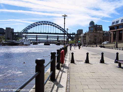 View along the Quayside to the Tyne Bridge.