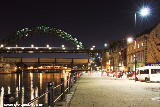 Night view along the Quayside to the Tyne Bridge