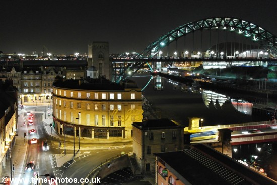 View of Sandhill and the Tyne Bridge seen from the High Level Bridge.