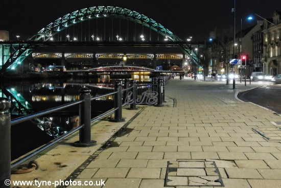 View of the Tyne Bridge seen from the Quayside.