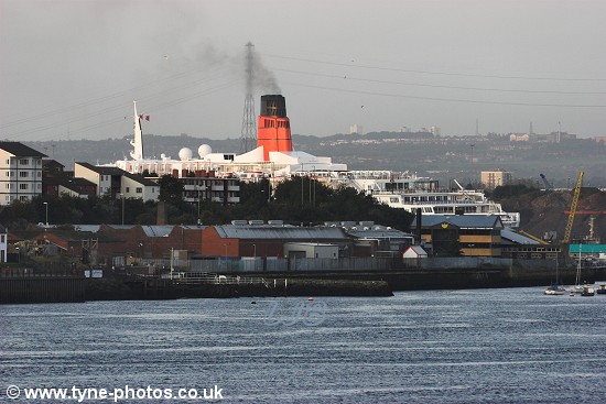 The QE2 disappearing from view as she approaches Mill Dam and Northumbria Quay