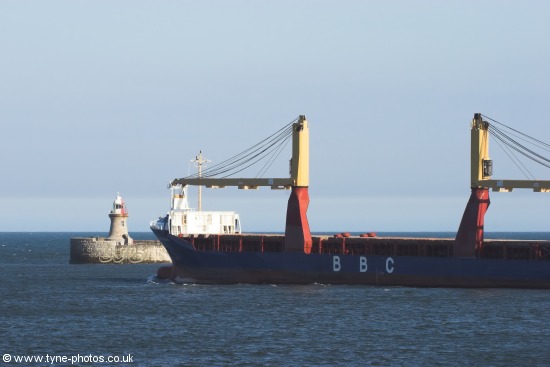 Cargo Ship BBC England leaving the River Tyne.