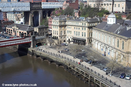 View down to the Quayside from the Tyne Bridge.