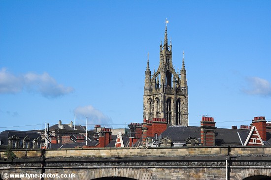 View of St. Nicholas Cathedral Tower from the Tyne Bridge.