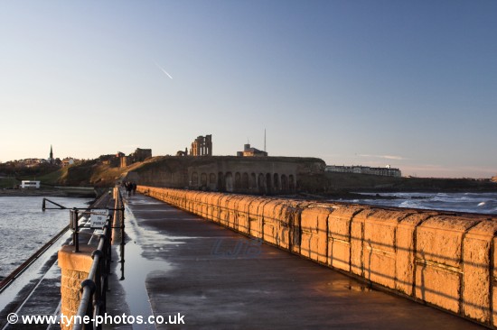 View along the pier to Tynemouth Priory.