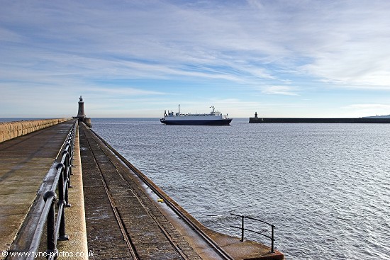 A ship entering the River Tyne.