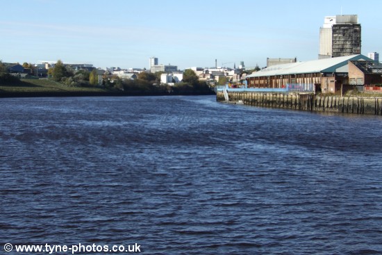 View up the River Tyne towards the old Spillers Mill.