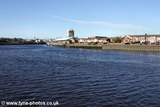 View up the River Tyne towards the old Spillers Mill.