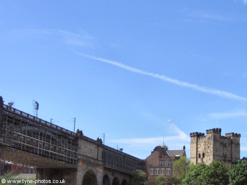 High Level Bridge and Newcastle Keep seen from the Swing Bridge.