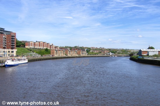 Looking down the River Tyne from the middle of the Millennium Bridge.