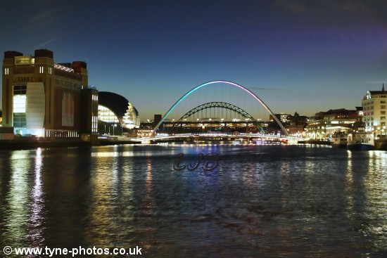 View along the River Tyne to Gateshead Millennium Bridge.
