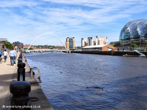Newcastle Quayside between Tyne Bridge and Millennium Bridge.