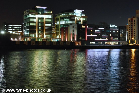 View across the River Tyne to the Jurys Inn at Night.