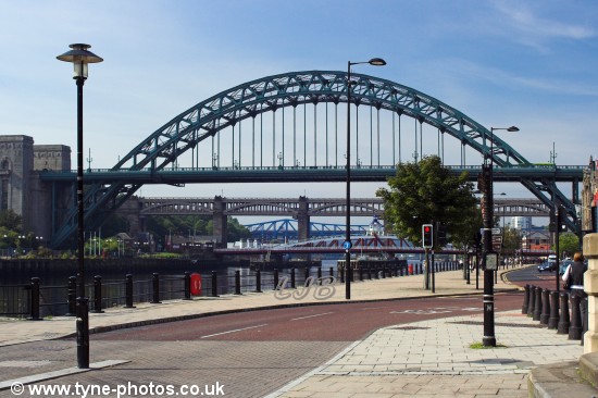 View along Newcastle Quayside to the Tyne Bridge.