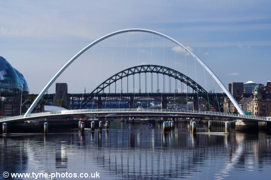 View of the Millennium Bridge with the other bridges seen in the background.