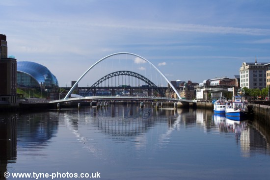 View of the Millennium Bridge with the other bridges seen in the background.