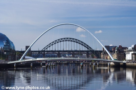 View of the Millennium Bridge with the other bridges seen in the background.