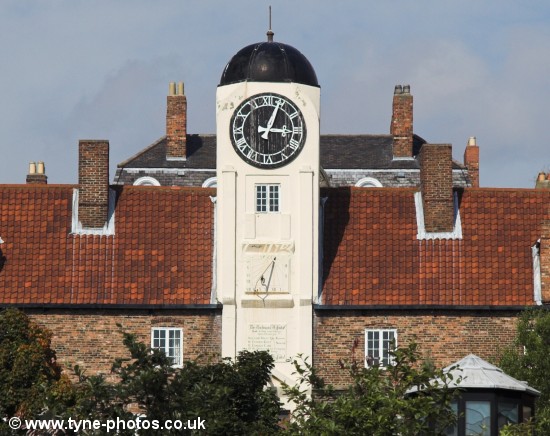 View from the Quayside to the clock on the Keelmans Hospital.