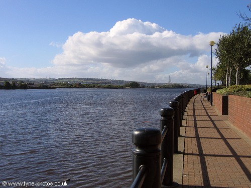 View upstream and across towards the River Derwent and Metro Centre.