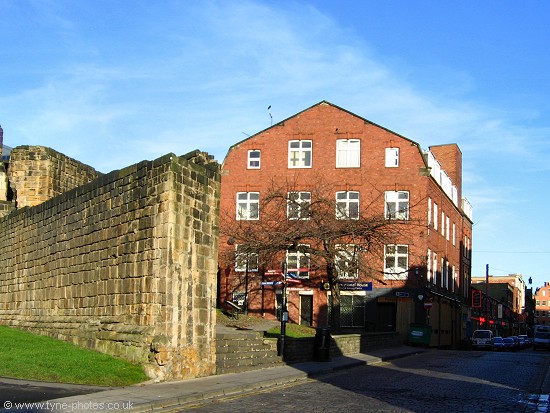 View along Stowell Street from the Town Wall. On the left is Heber Tower.