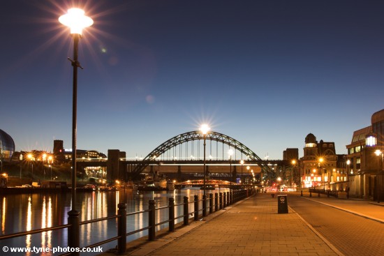 Evening view along the Quayside to the Tyne Bridge. 