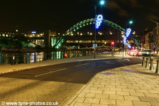 View of the Tyne Bridge seen from the Quayside.