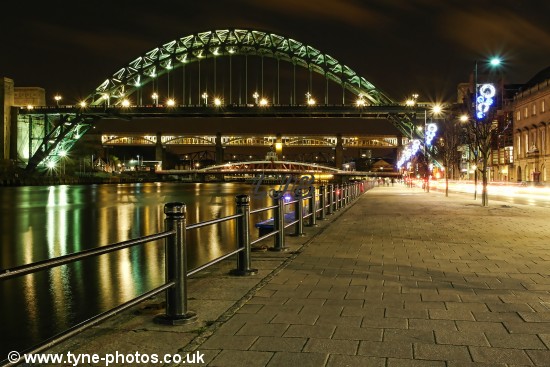 View of the Tyne Bridge seen from the Quayside.