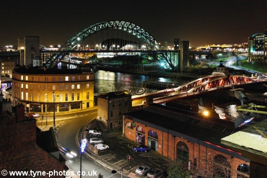 View of Sandhill and the Tyne Bridge seen from the High Level Bridge.