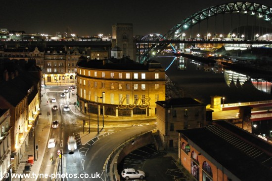 View of Sandhill and the Tyne Bridge seen from the High Level Bridge.
