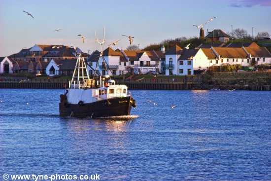 Fishing boat approaching North Shields Fish Quay.