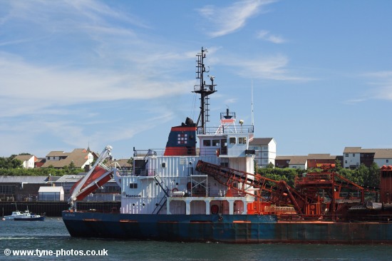 Dredger Arco Humber passing North Shields Fish Quay.