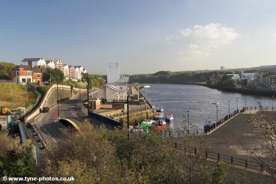 Looking down the River Tyne at Ouseburn from the Glasshouse Bridge.