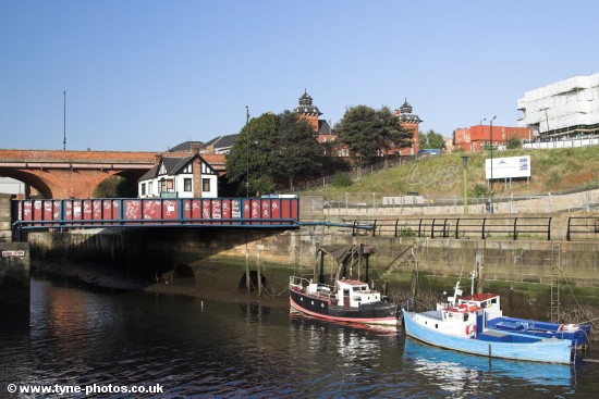 Boats moored where the Ouseburn flows into the River Tyne.