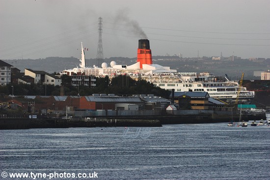 The QE2 disappearing from view as she approaches Mill Dam and Northumbria Quay