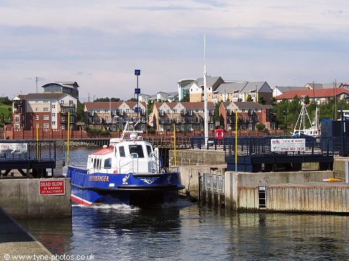 Boat entering lock.