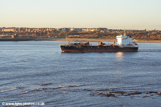 Dredger Sand Heron leaving the River Tyne.