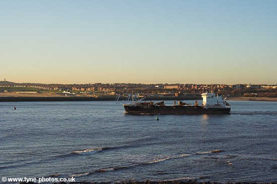 Dredger Sand Heron leaving the River Tyne.