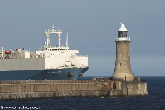 Crystal Ace passing Tynemouth Pier and Lighthouse.