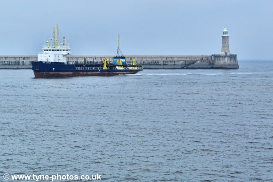 Dredger UKD Marlin working at the mouth of the River Tyne.