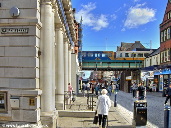 View of South Shields Metro Station from the corner of King Street and Salem Street.