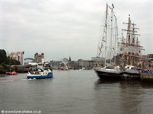 View upstream at Ouseburn - one of the Shields Ferry boats making sightseeing trips.