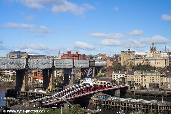 View to the Swing Bridge from the Tyne Bridge - taken while the High Level Bridge was being repaired.