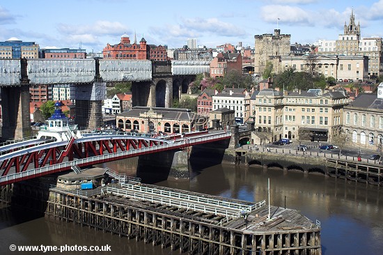 View to the Swing Bridge from the Tyne Bridge - taken while the High Level Bridge was being repaired.