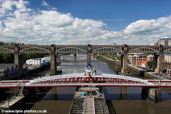 The High Level Bridge seen from the centre of the Tyne Bridge.