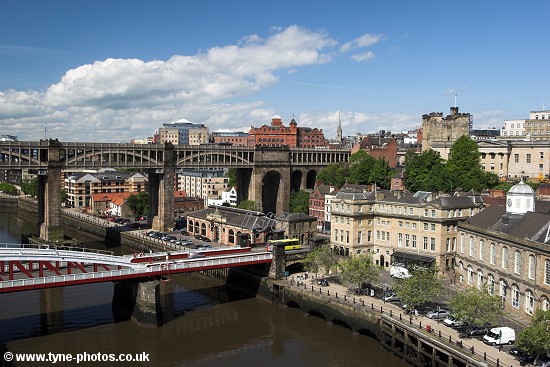 View to the Swing Bridge, High Level Bridge and Quayside.