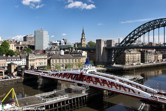 Swing Bridge and Tyne Bridge seen from the High Level Bridge.