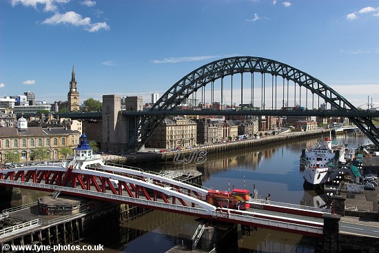 Swing Bridge and Tyne Bridge seen from the High Level Bridge.